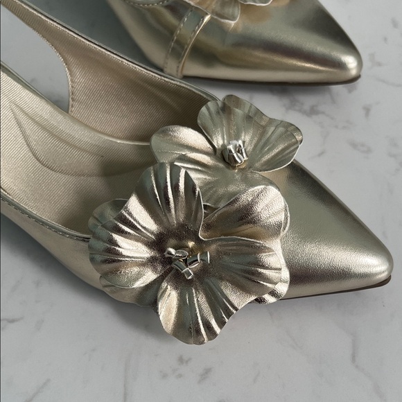 Anne Klein Metallic Floral Slingback Heels - Picture 2 of 8